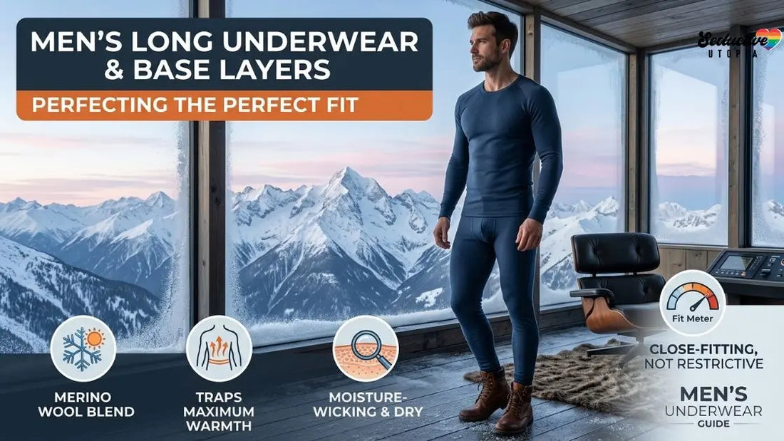 Man wearing men's long underwear thermal base layer in a cold weather setting
