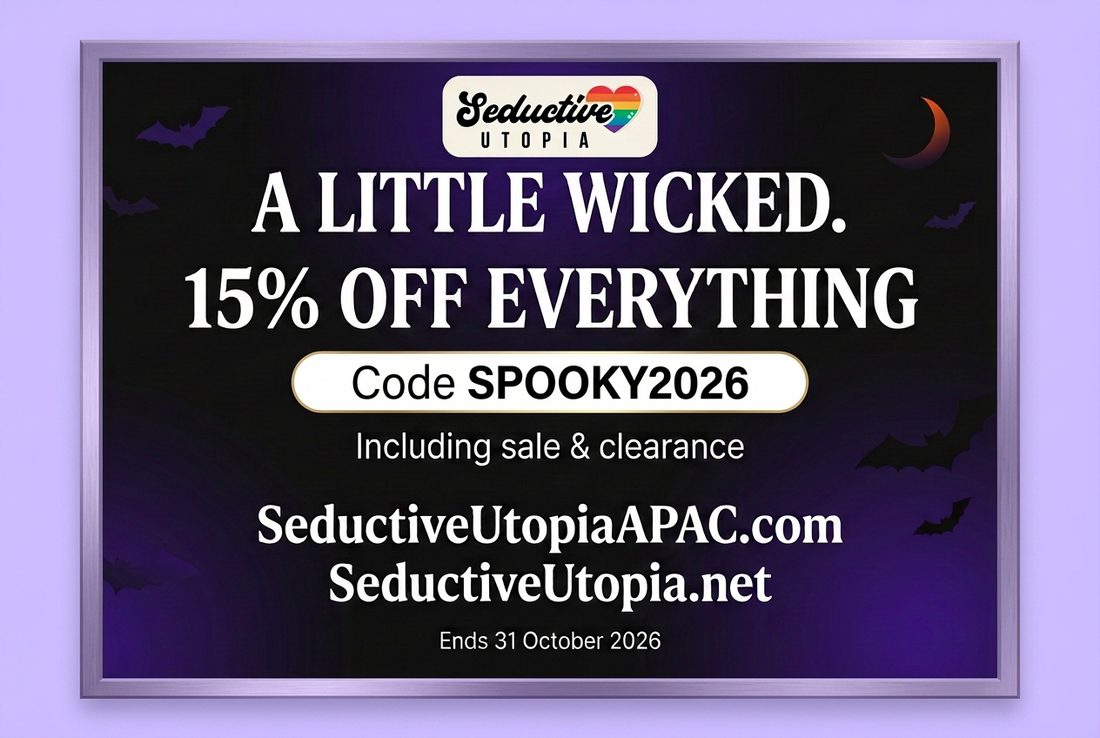 Purple and black Halloween sale banner with bats, a crescent moon, 15% off everything and code SPOOKY2026, ending 31 October 2026.