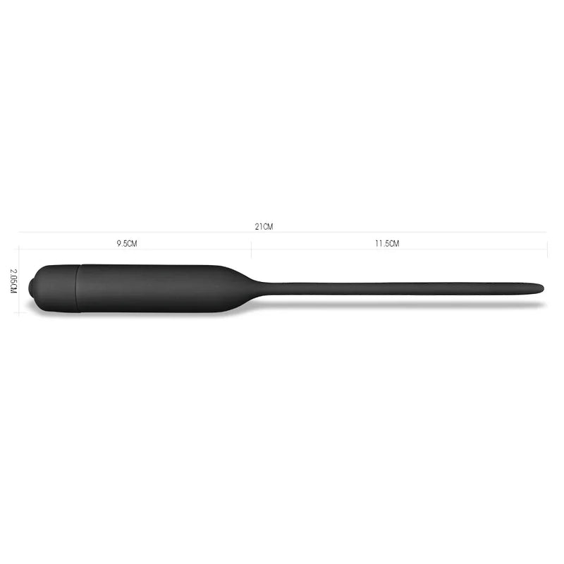 Black silicone vibrating toy with rounded head and tapered shaft from the penis sounds collection