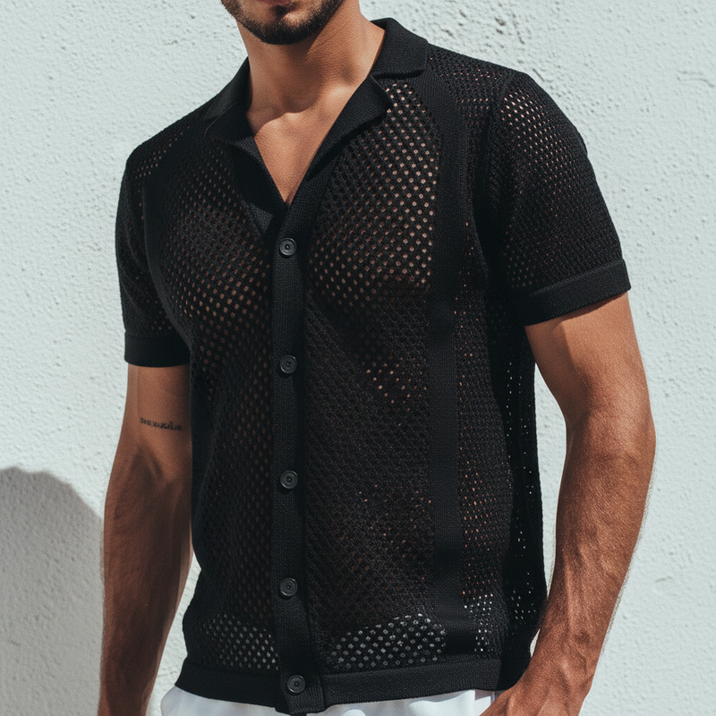 White mesh short sleeve button-up shirt with front closure from short sleeve shirts collection