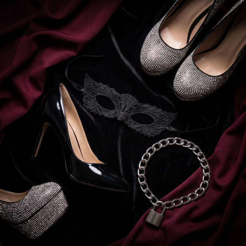 Seductive black lace eye mask with scalloped trim and open cutouts — bold women's intimate accessory for editorial styling.