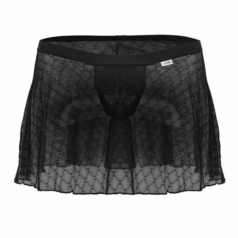 Black sheer lace men’s underwear with diamond pattern and elastic waistband from seductiveutopiaapac.com sexy men’s skirts collection