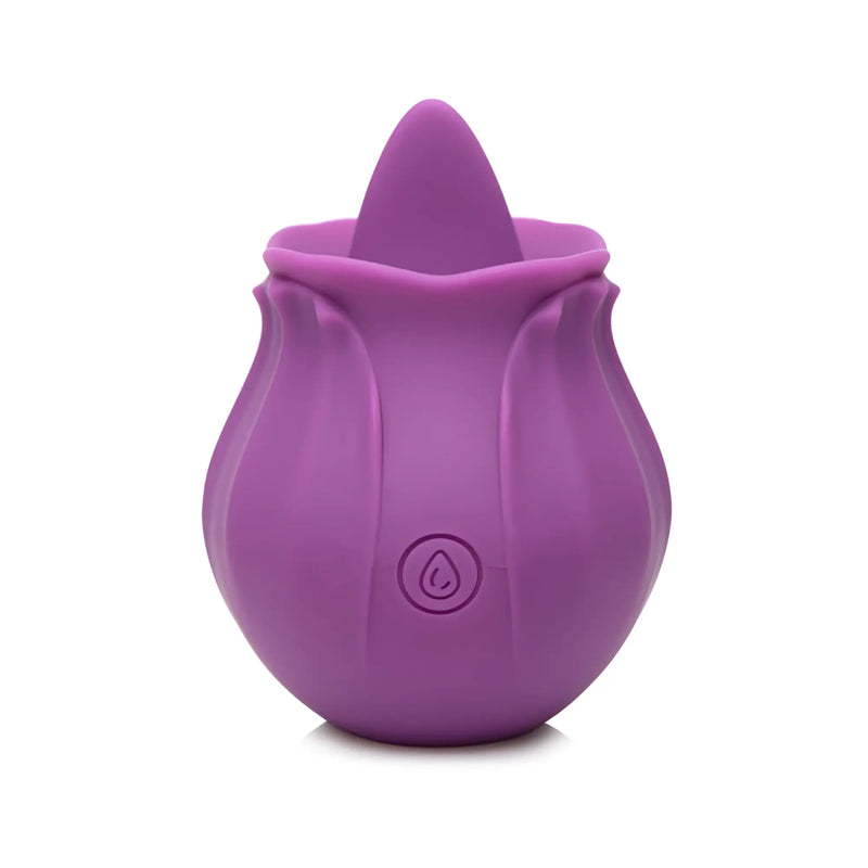 A purple silicone rose shape with a drop icon on white background.