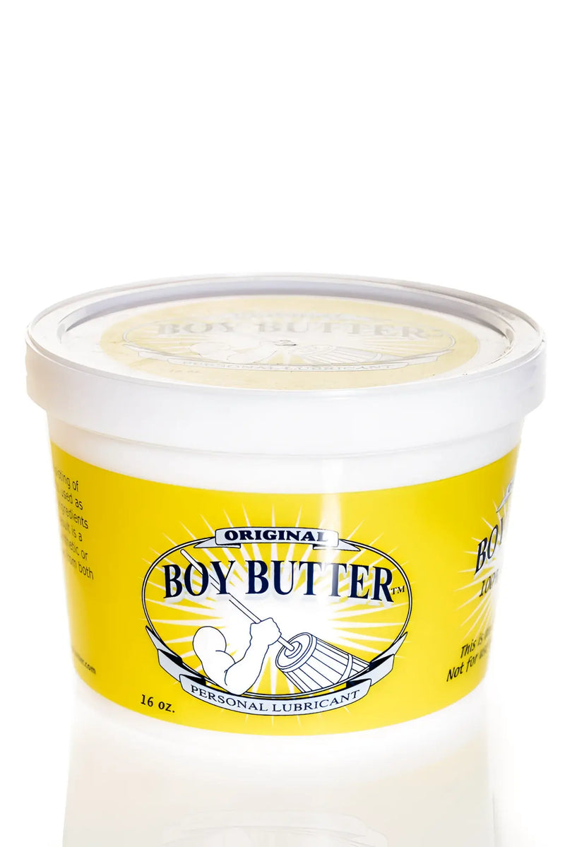 White plastic tub with a yellow label against a white background studio.