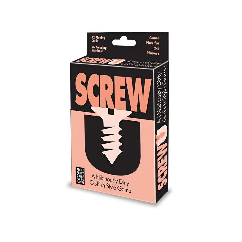 A black and light orange card game box with a central screw.