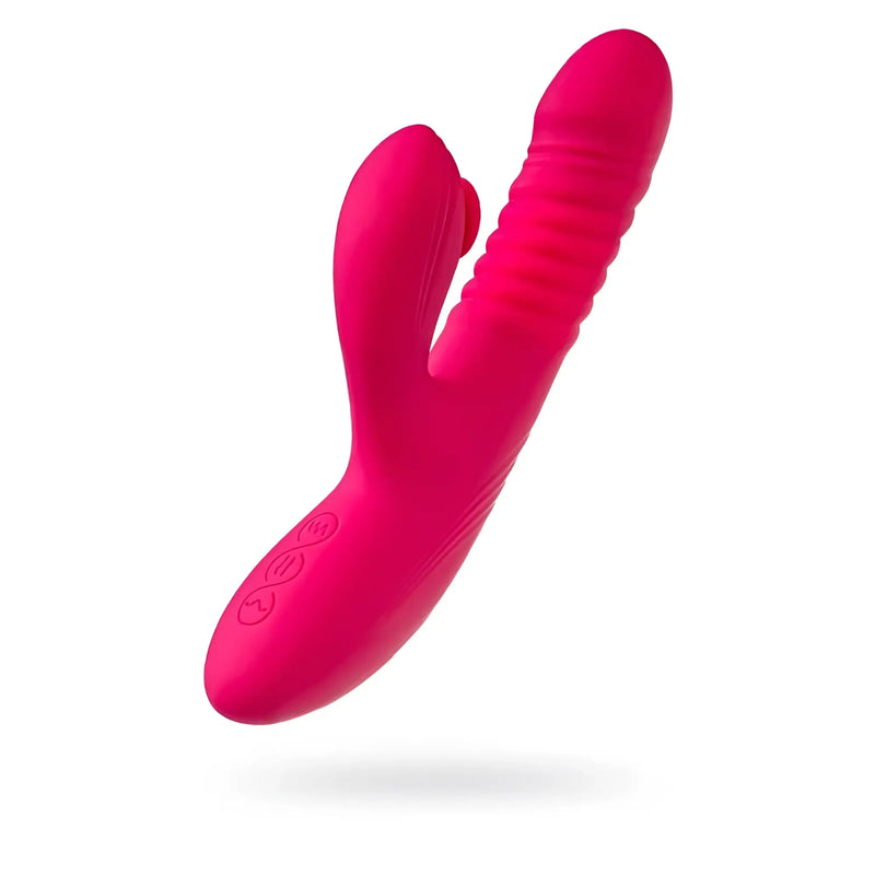 Bright pink silicone dual-head personal massager against a plain white background.