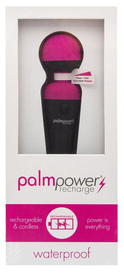 PalmPower collection header featuring a sleek, waterproof pink and black handheld massage wand.