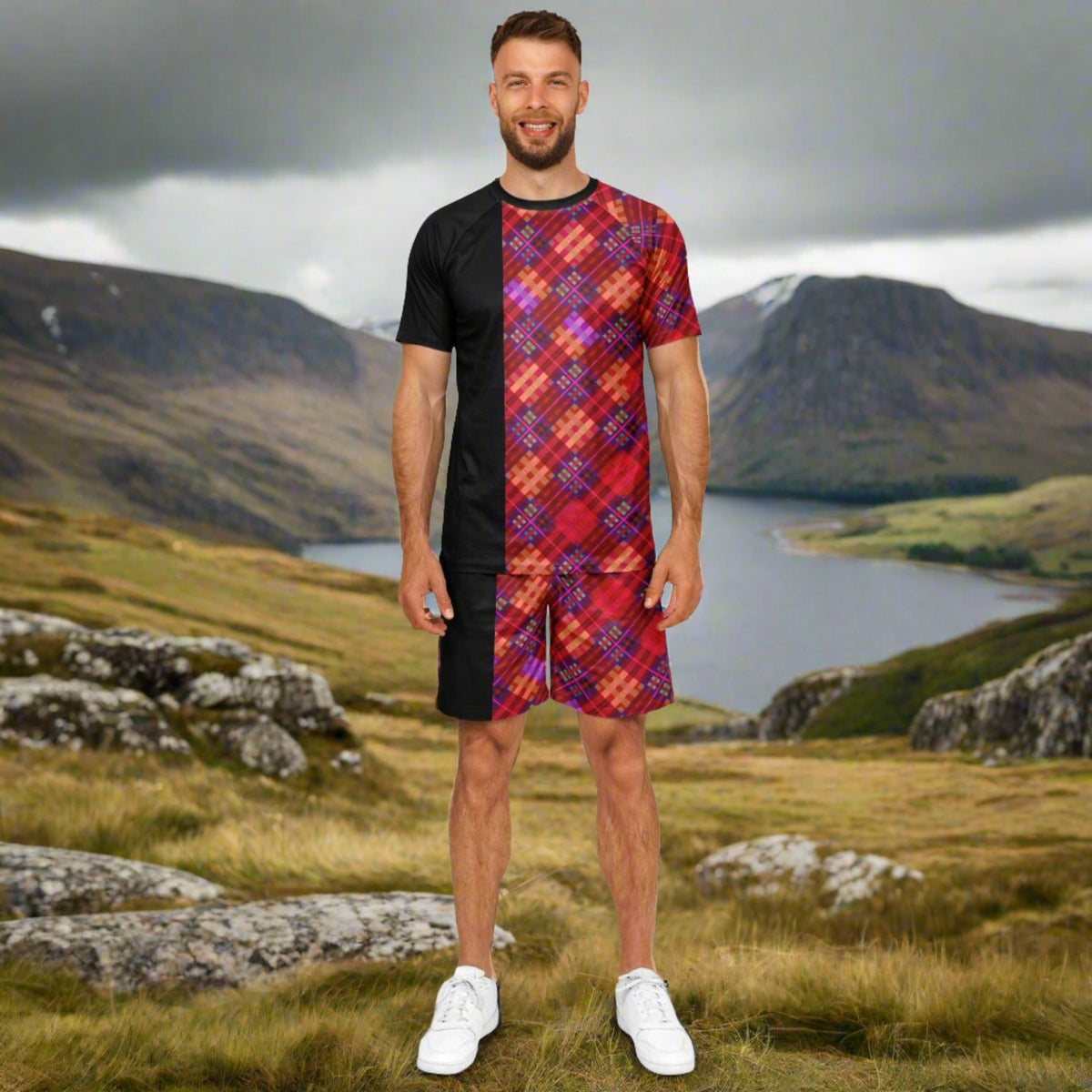 Maris Equi Red Tartan Shorts And Top Set For Men