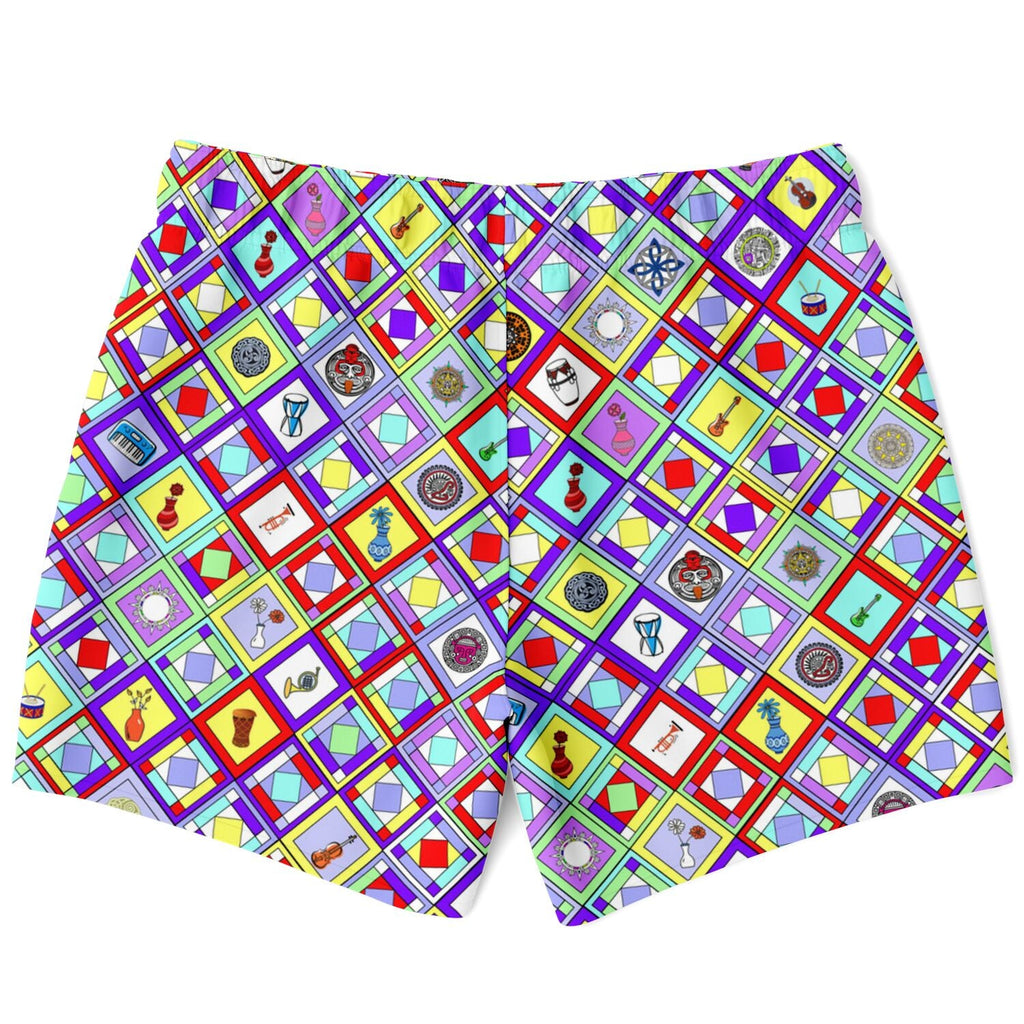Maris Equi Retro Mod Geometric Diamond Print Swim Trunks for Men
