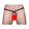 Black satin thong with crossed waistband design shown from the back in 10-pack tartarus ring thong set
