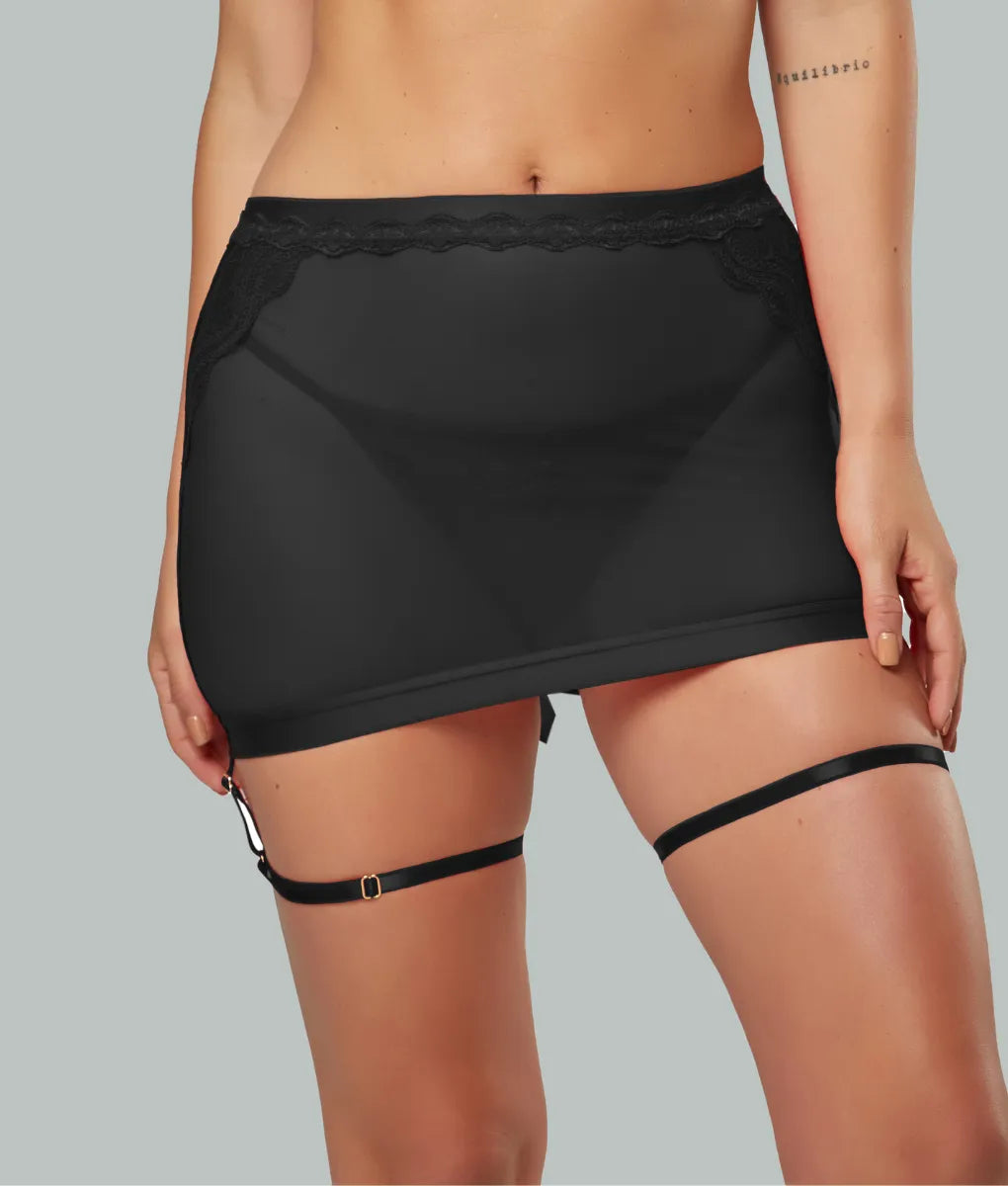 FemmeBasics Women's Temptress Trilogy Lace Lingerie Skirt - Onyx