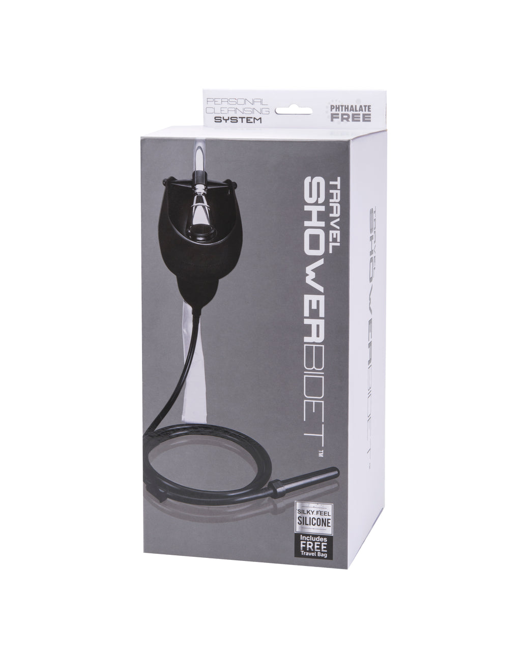 Adult shower assistant packaging with black and gray design, featuring product image and branding for personal cleansing