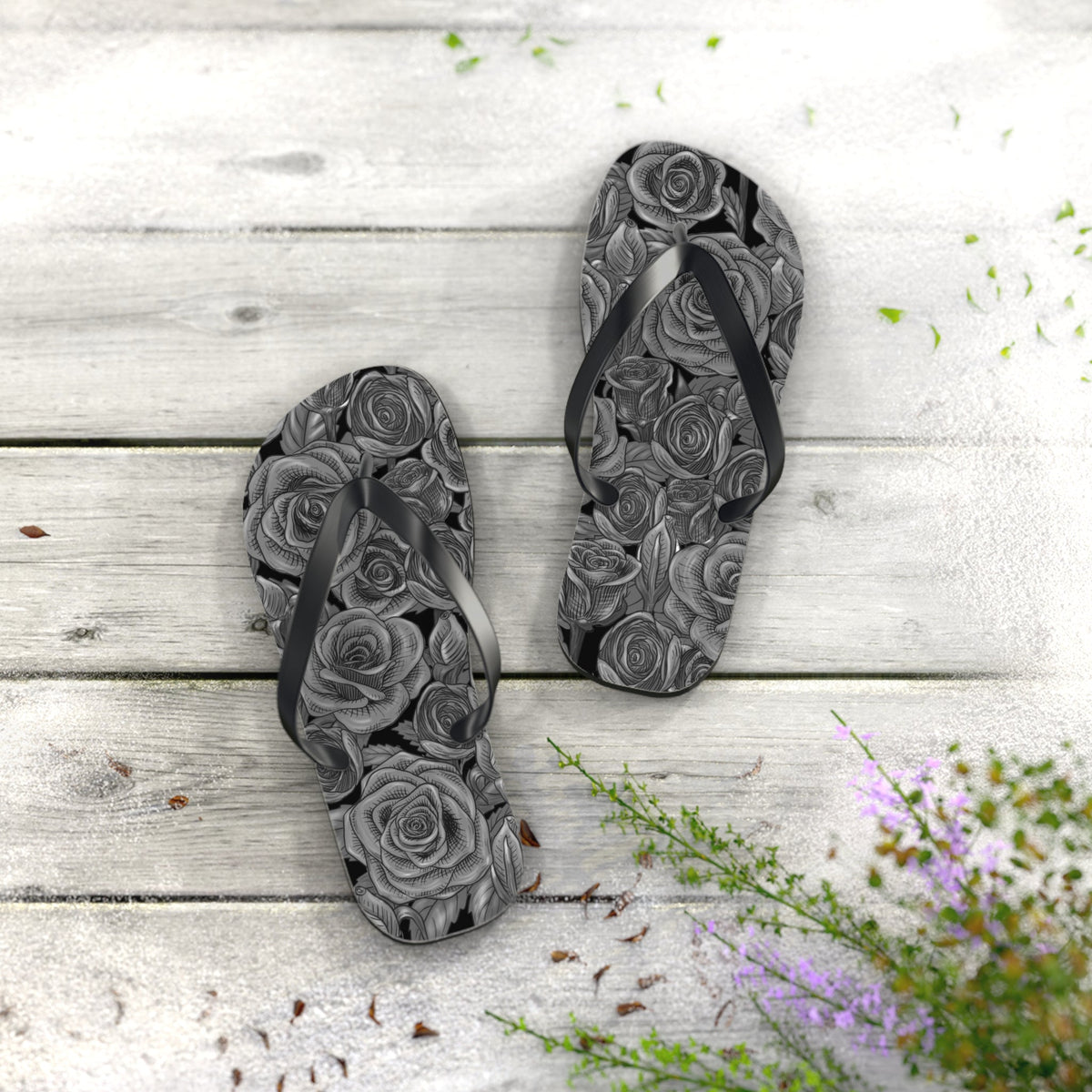 Maris Equi Men's Black Rose Flip-Flops
