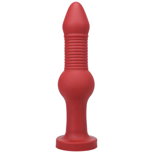 Red Tantus Fido Anal Ruby adult toy with ribbed shaft, knot, and smooth tip, made of ultra-premium silicone for anal pleasure.