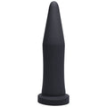 Black silicone adult toy with tapered shape and rounded base, designed for anal stimulation, on a white background