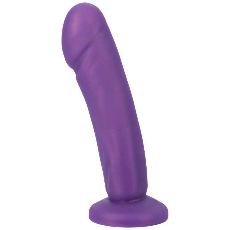 Close-up of the purple Tantus Vamp Soft Dildo highlighting its soft, realistic texture and ergonomic shape for pleasurable use.