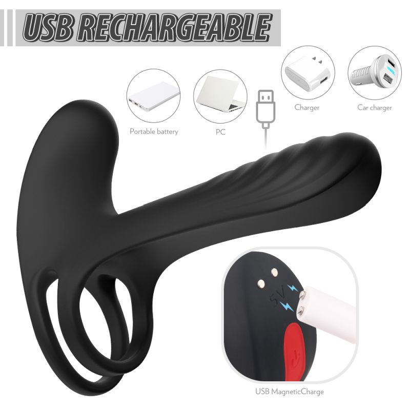 Wireless USB rechargeable adult toy with remote control, featuring a sleek black design, multiple vibration modes, and rechargeable battery