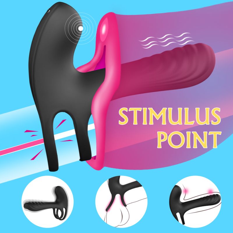 Vibrating adult toy with pink and black design, features stimulus point, remote control, and flexible shaft for enhanced pleasure