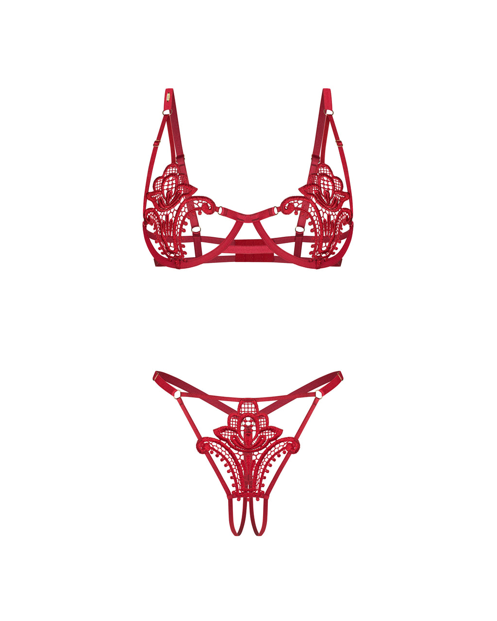 Obsessive Luise Sublim 2 Pc Bra Panty Crotchless Set Red S/M