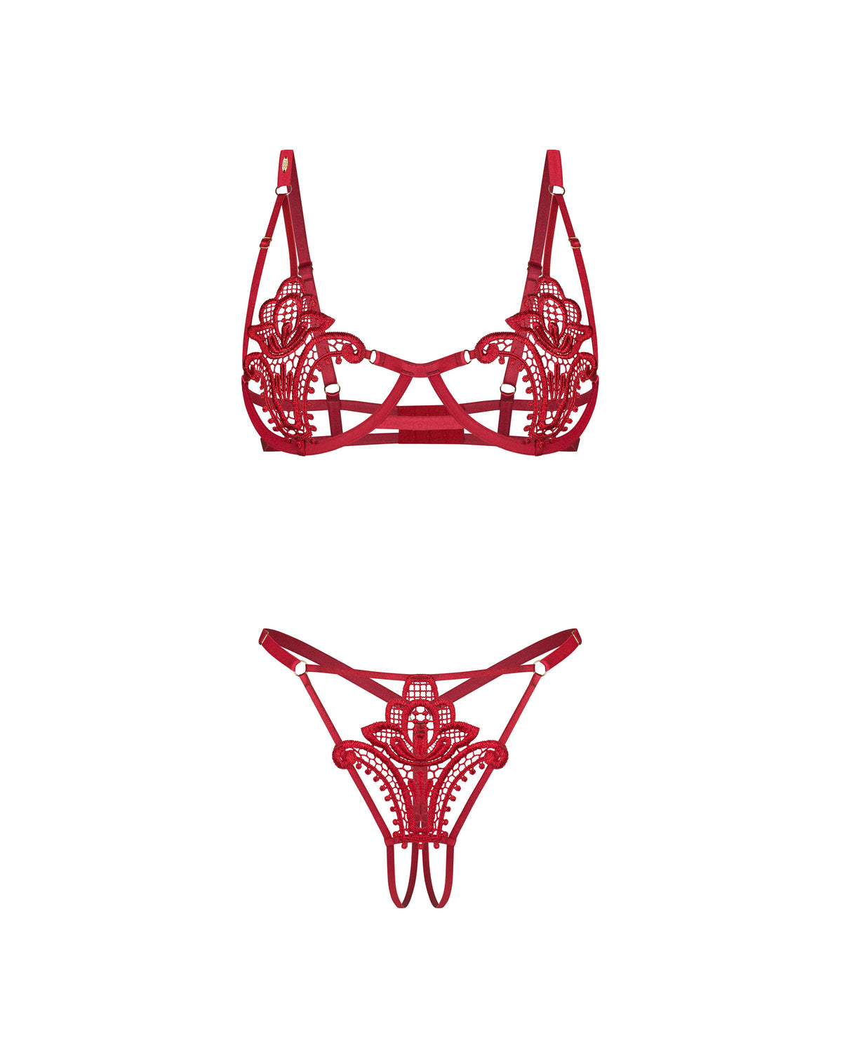 Obsessive Luise Sublim 2 Pc Bra Panty Crotchless Set Red S/M