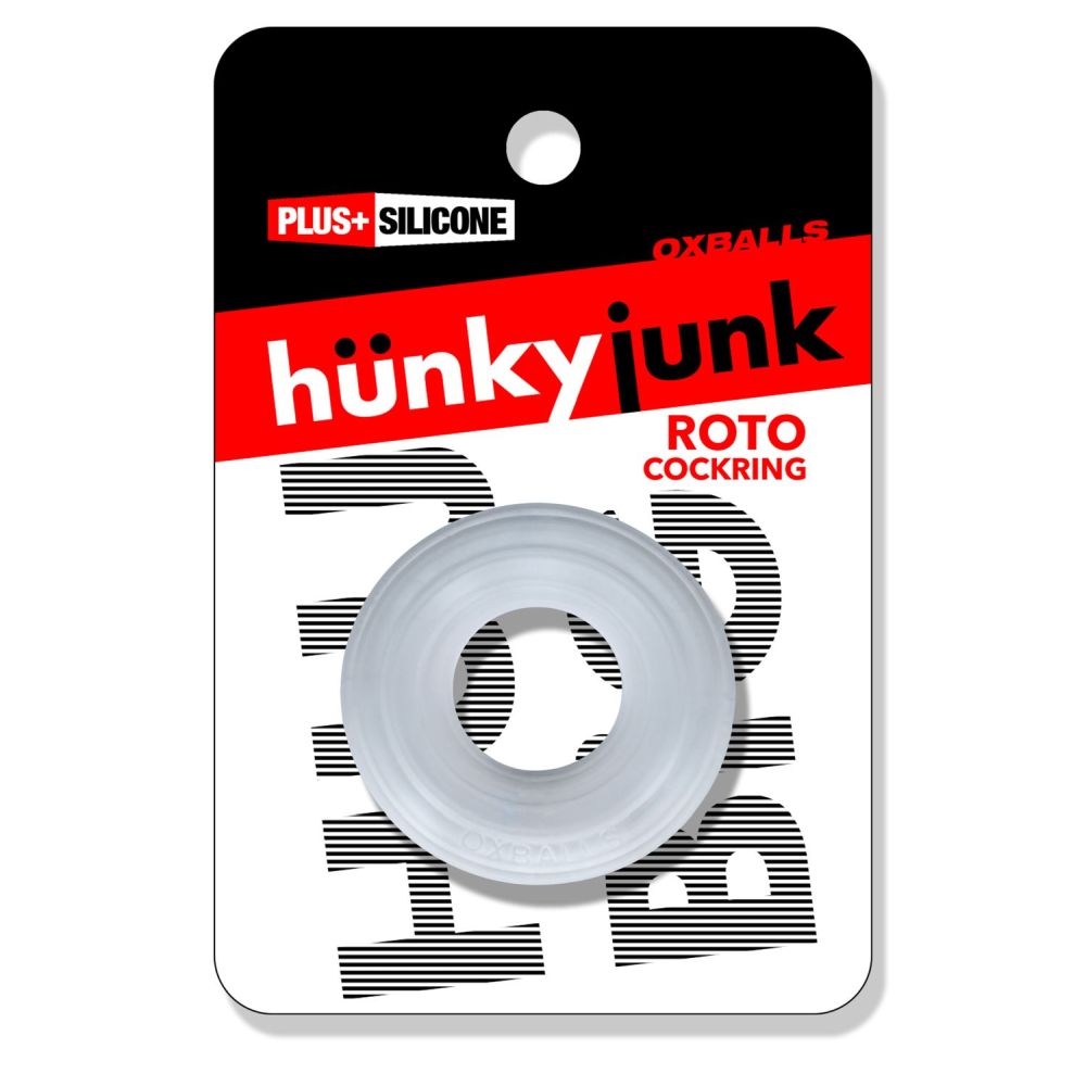 Hunkyjunk Roto Grooved Gripper Ribbed Cockring Clear One Size