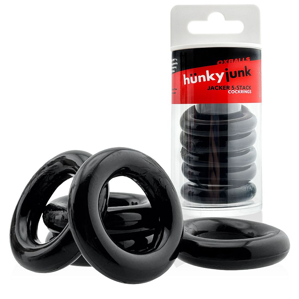 Hunkyjunk Jacker Stack 5 Pc Strong Cock Ring Black One Size