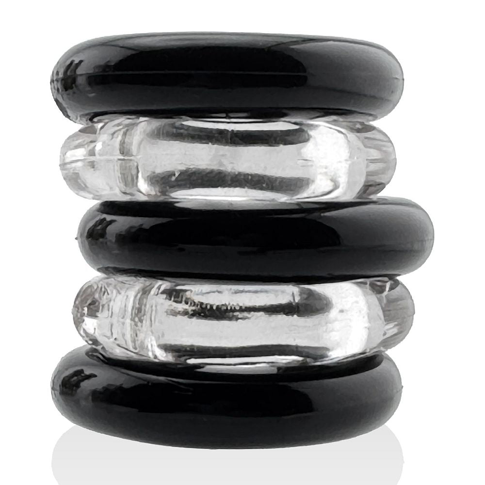 Hunkyjunk Jacker Stack 5 Pc Strong Cock Ring Clear Black One Size