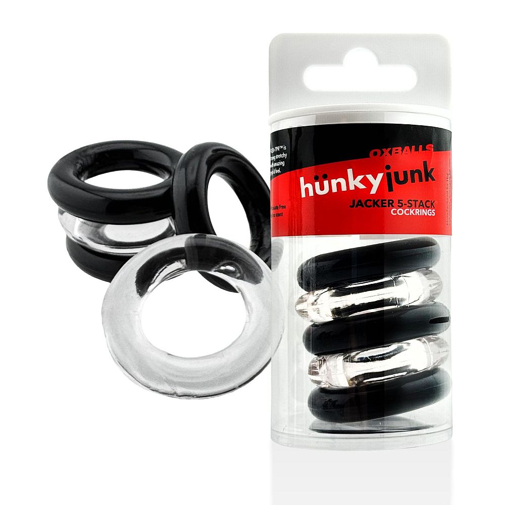 Hunkyjunk Jacker Stack 5 Pc Strong Cock Ring Clear Black One Size