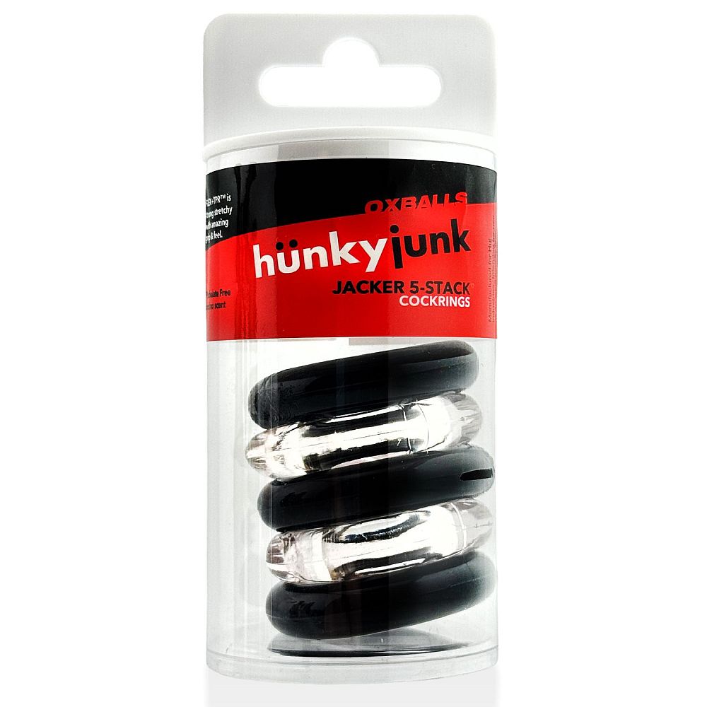 Hunkyjunk Jacker Stack 5 Pc Strong Cock Ring Clear Black One Size