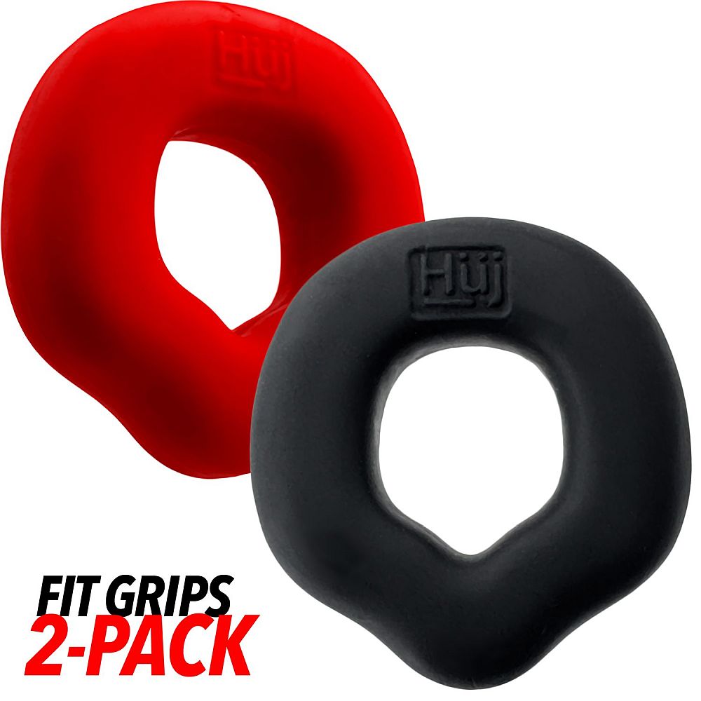 Hunkyjunk Fit Grips 2 Pc Ergo Cockring Black Red One Size