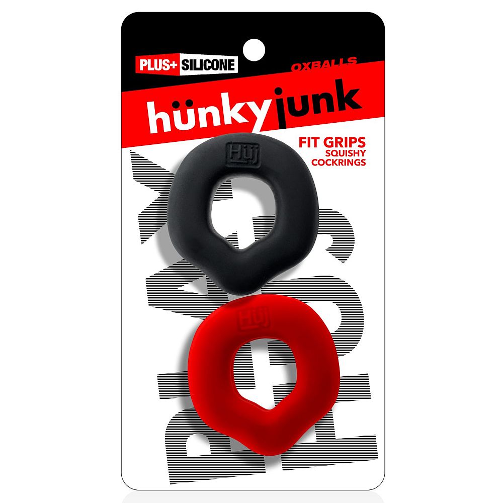 Hunkyjunk Fit Grips 2 Pc Ergo Cockring Black Red One Size
