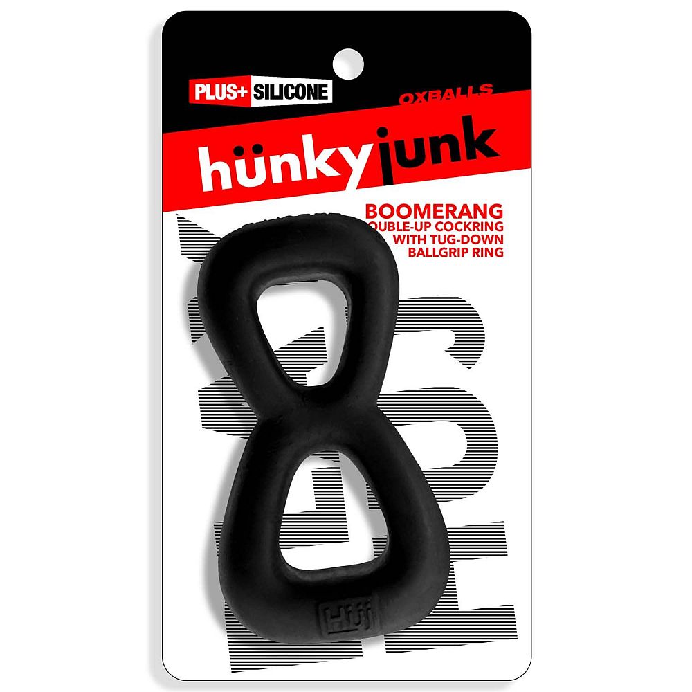 Hunkyjunk Boomerang Double Cockring Ball Stretcher Black One Size