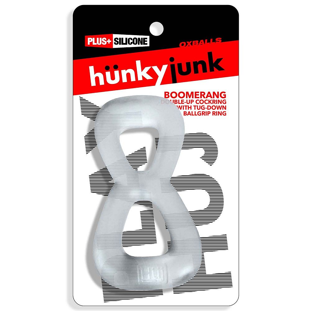 Hunkyjunk Boomerang Double Cockring Ball Stretcher Clear One Size