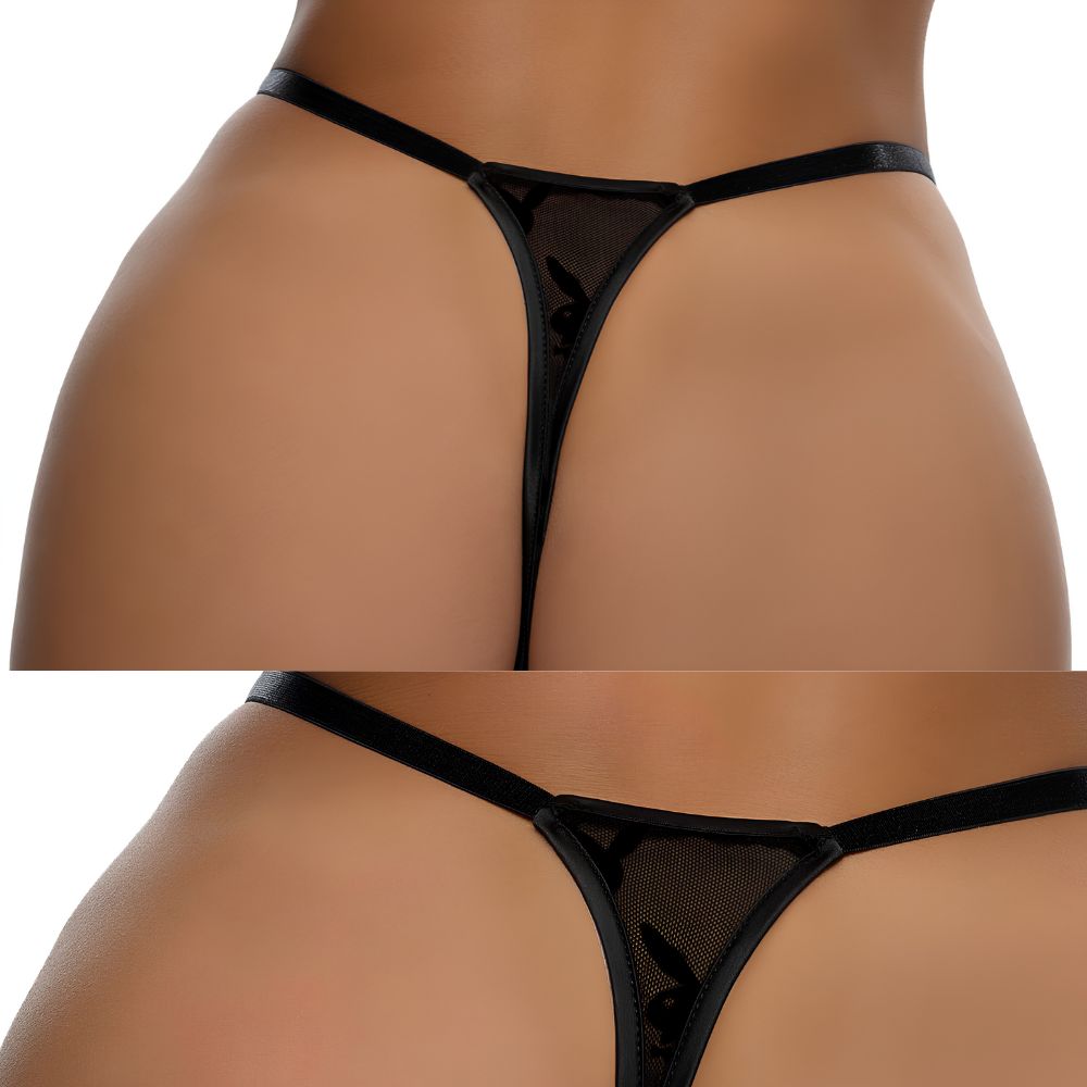 Playboy Lingerie PlayBoy Bunny Flocked Mesh Thong High Cut S