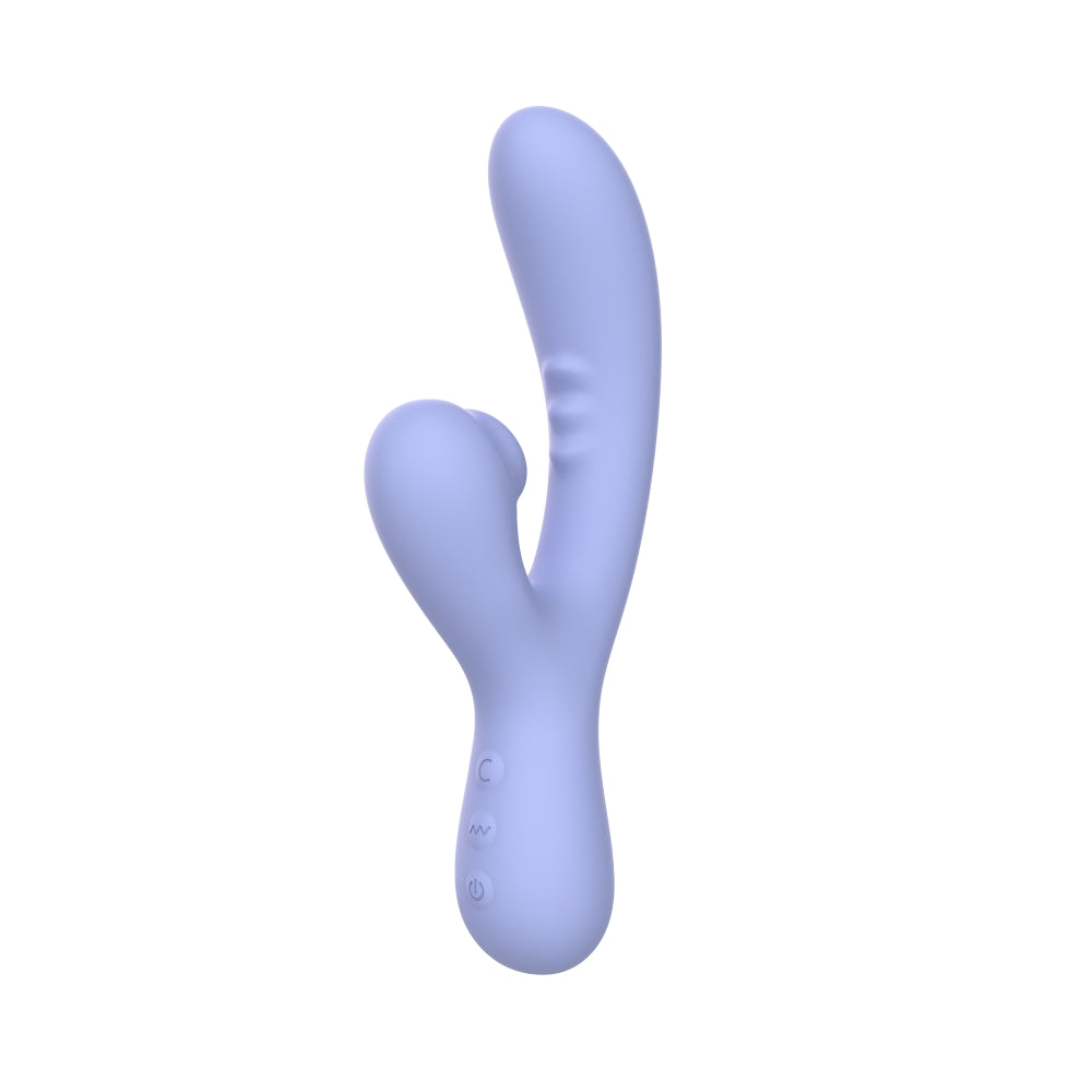 Front view of the light purple SXE Jena G Spot Rabbit Vibrator with ergonomic design, silicone surface, and control panel