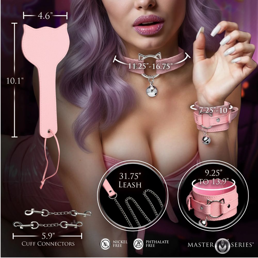 Master Series Naughty Kitty Bondage Set PU Leather 9 Pc