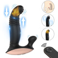 Black prostate massager with thrusting, vibrating, heating functions, remote control, and silicone material, ideal for adult toys