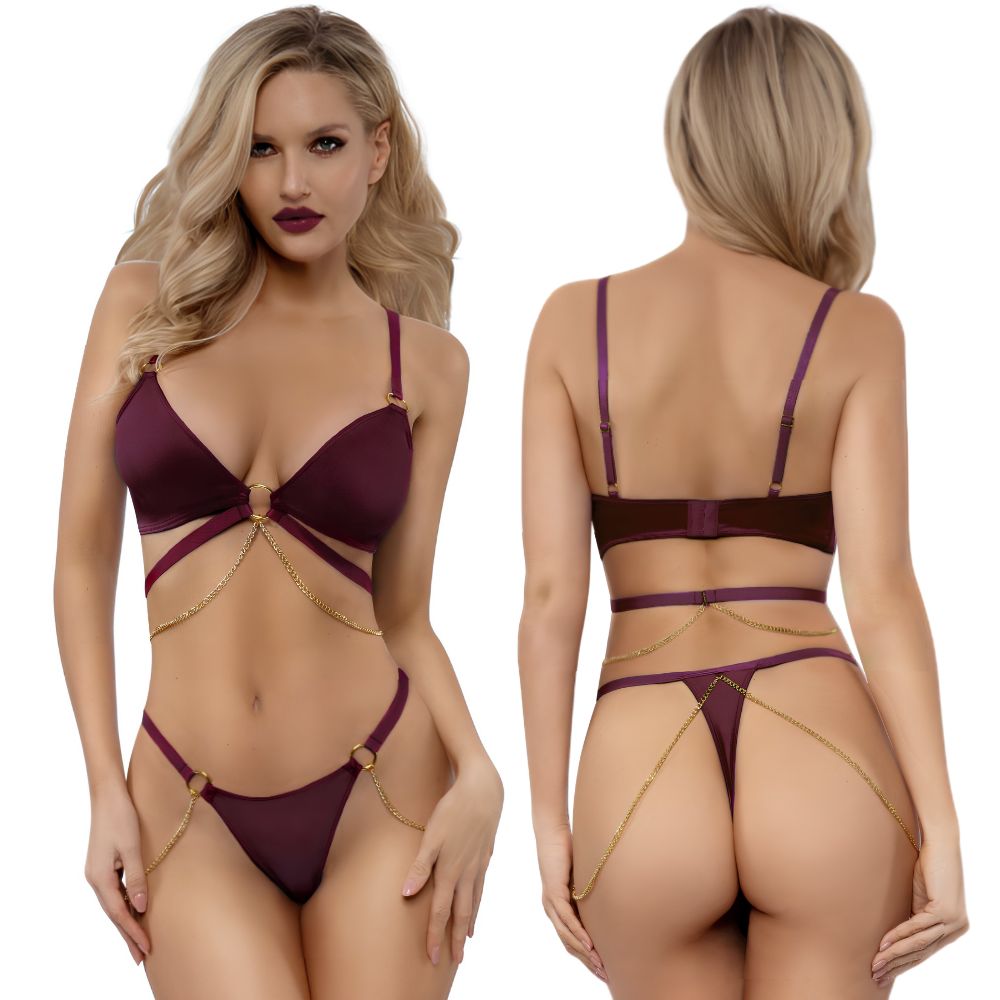 Dreamgirl DreamGirl Cadena Burgundy Chain Bra Thong 2 Pc M