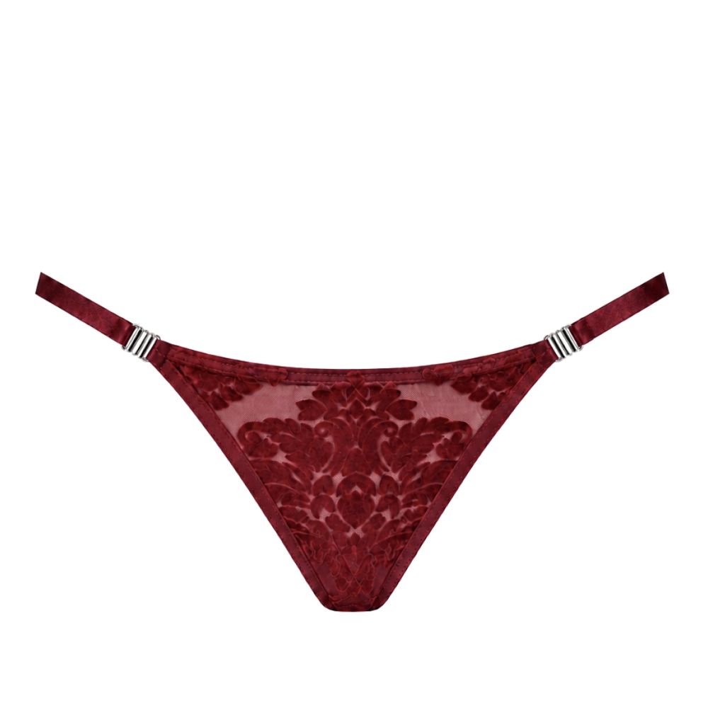 Noir Masquerade Lace Thong Burgundy M