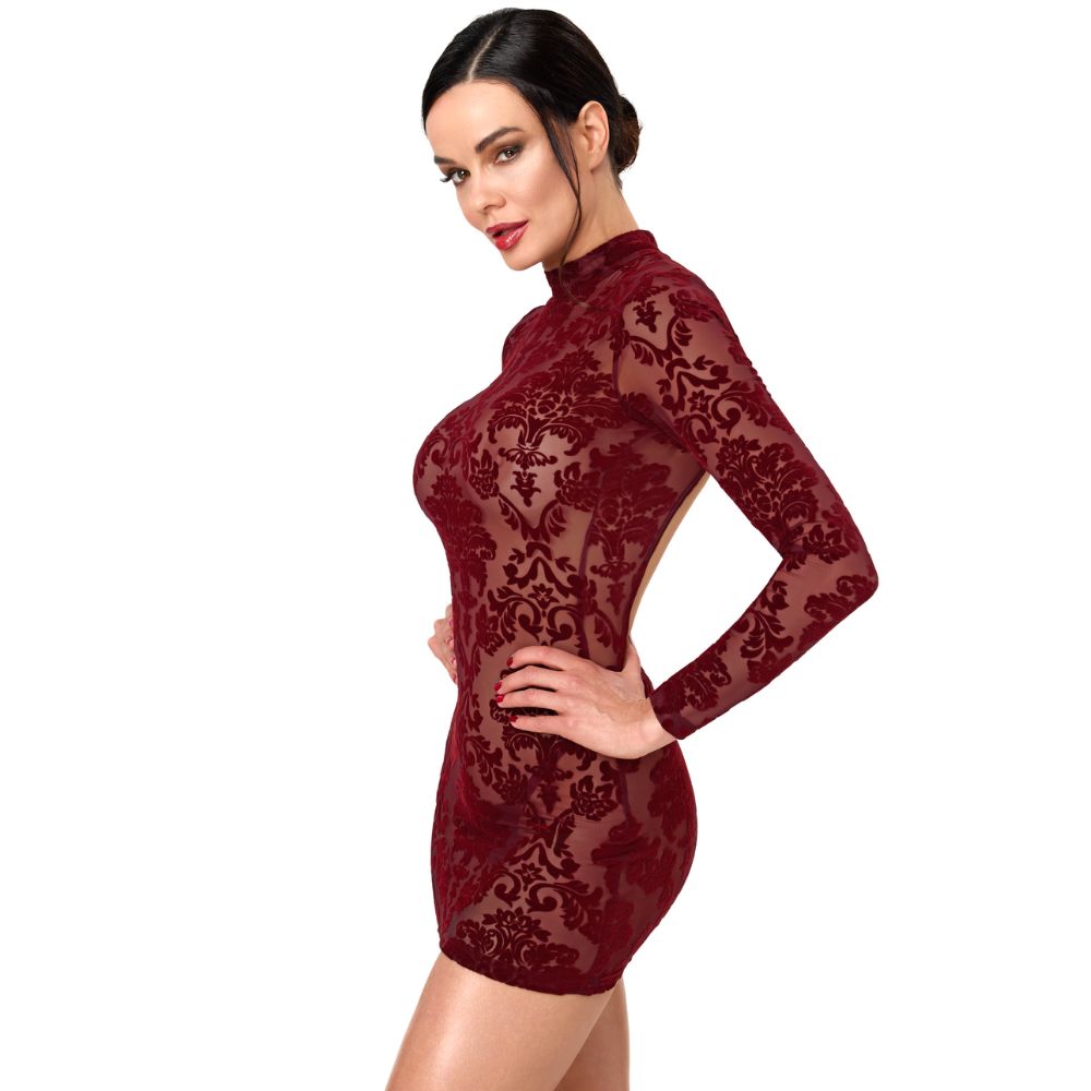 Noir Masquerade Open Back Mini Dress Burgundy XS