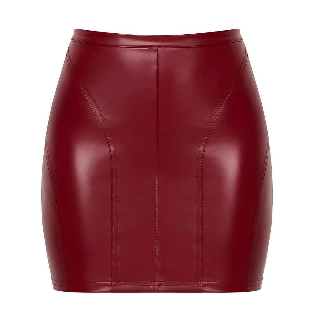 Noir Bordeaux Affair Wet Look Mini Skirt Burgundy M