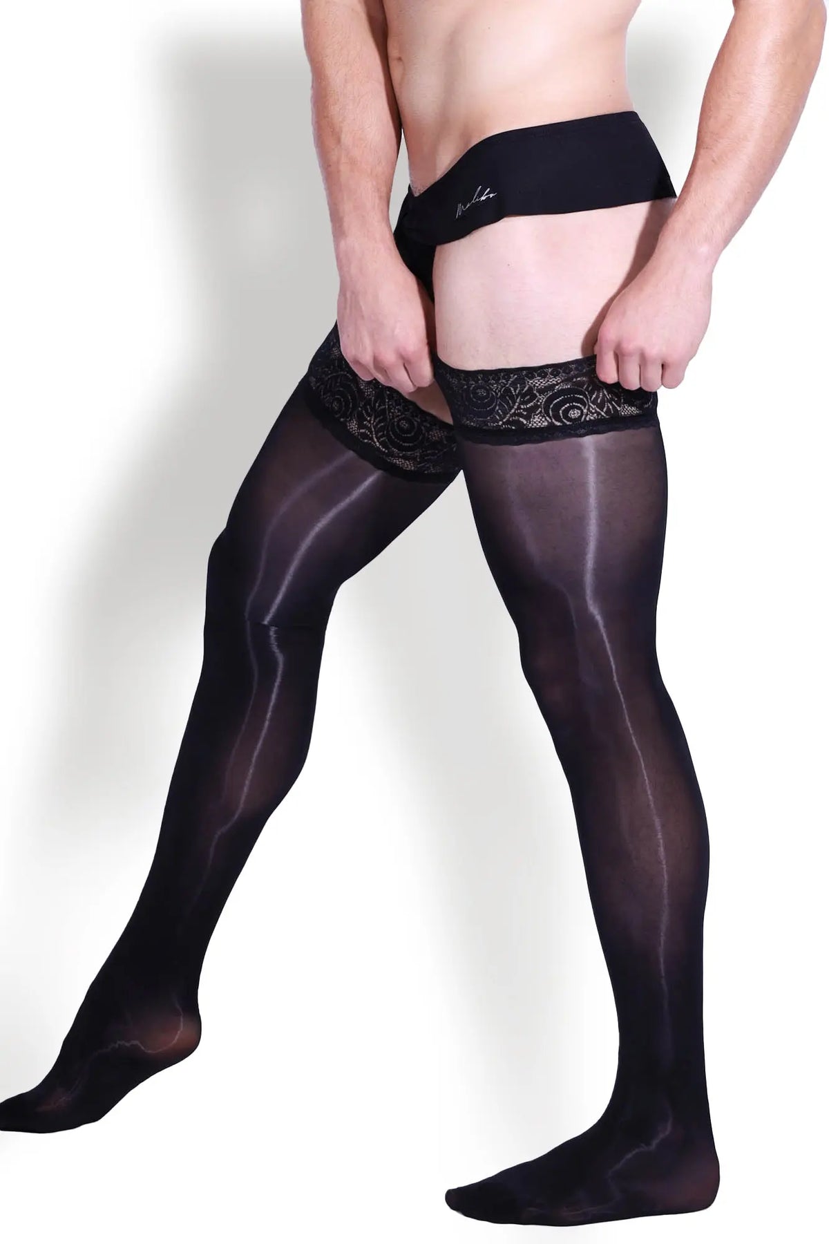 JJ Malibu Men's Allure Lace-Top Stockings - Obsidian