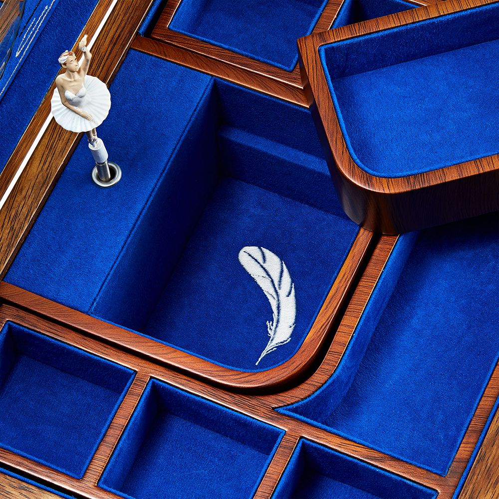 Wolf Ballet Musical Jewellery Box - Swan Lake Walnut Wood