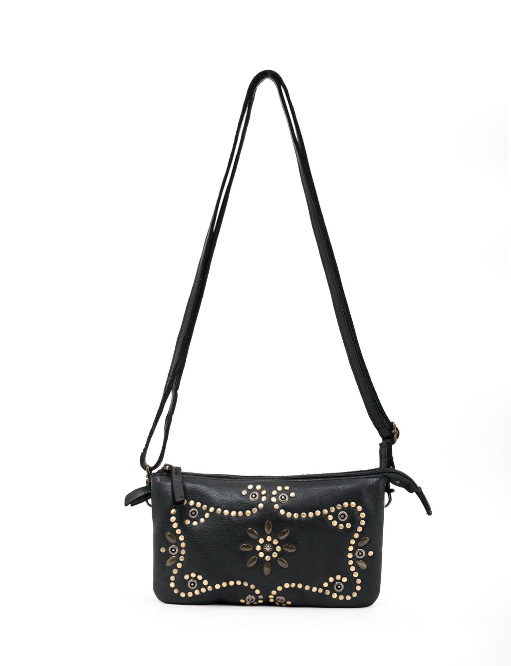 FITZROY STUDDED CROSS BODY BAG W/ ADJUSTABLE STRAP - BLACK