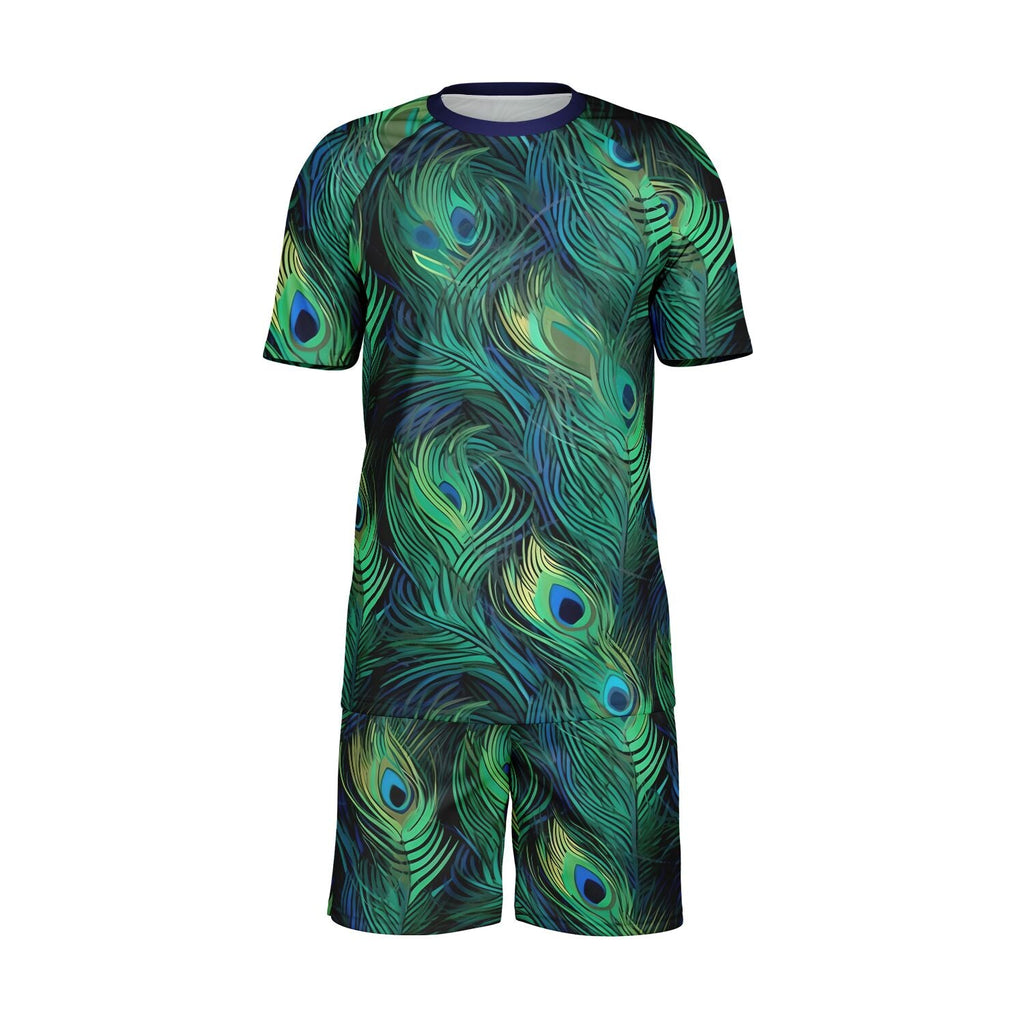 Maris Equi Peacock Feather Print Shorts And Top Set For Men