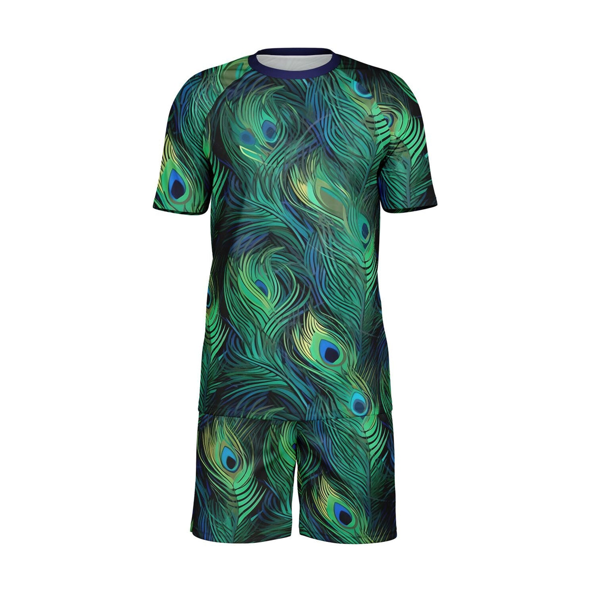 Maris Equi Peacock Feather Print Shorts And Top Set For Men