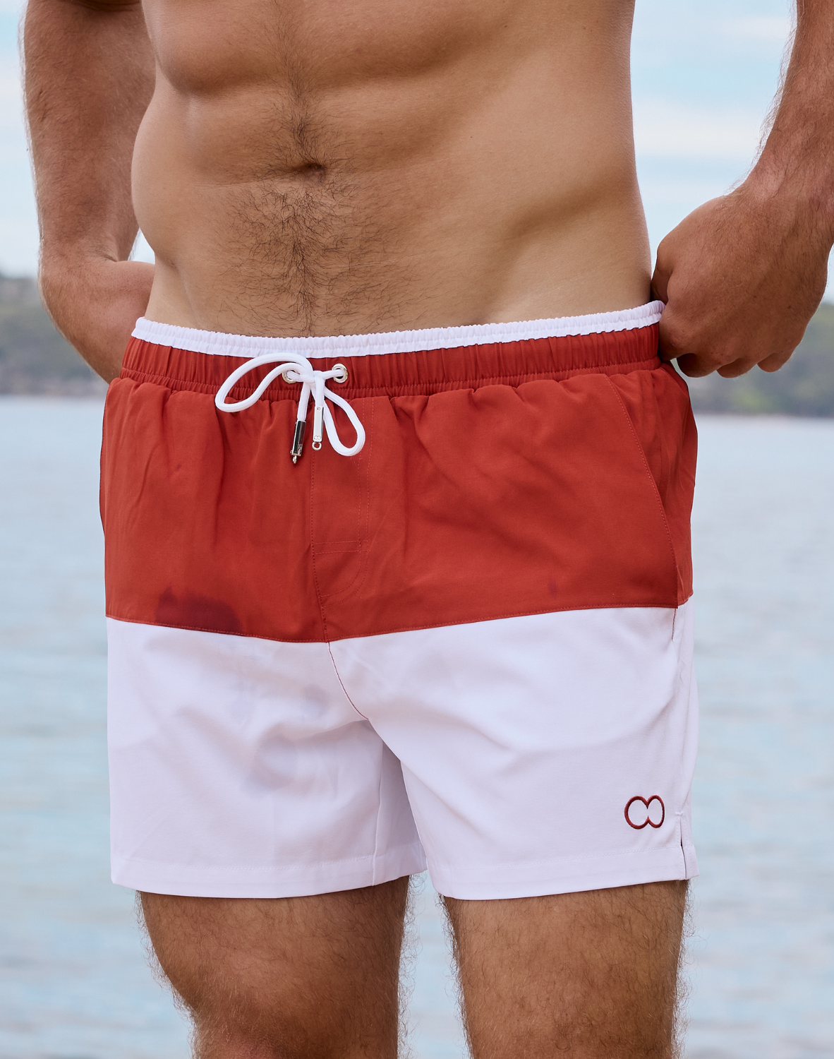2EROS Colour-Blocked Byron Shorts - Calypso White/Terracotta