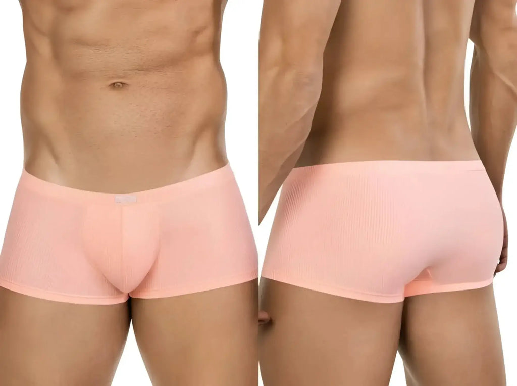 Clever 26014 Apolo trunks in orange, showing front and back views on a model.