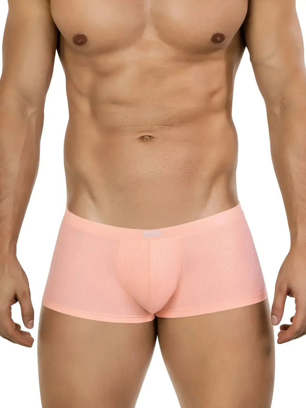 Front view of Clever 26014 Apolo trunks in orange, worn by a male model.