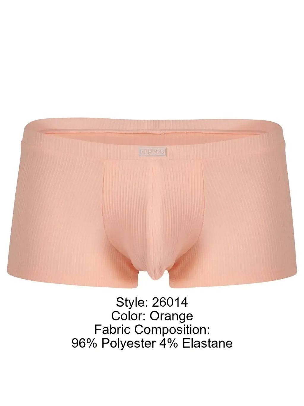 Front view of Clever 26014 Apolo trunks in orange, featuring a ribbed fabric texture.